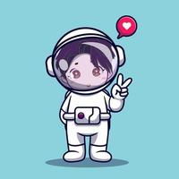 lindo astronauta usando casco hacer un signo de paz y amor vector