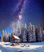 starry sky in a fantastic mountain village