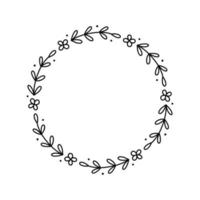 Spring floral wreath isolated on white background. Round frame with flowers. Vector hand-drawn illustration in doodle style. Perfect for cards, invitations, decorations, logo, various designs.