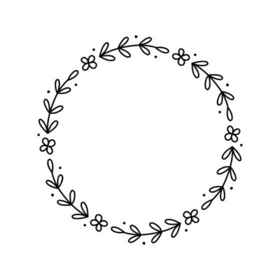 Spring floral wreath isolated on white background. Round frame with flowers. Vector hand-drawn illustration in doodle style. Perfect for cards, invitations, decorations, logo, various designs.