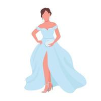 Bride wearing white dress semi flat color vector character