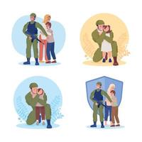 Soldiers 2D vector isolated illustration set