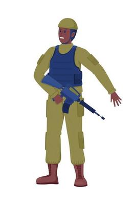 Fighter with carbine semi flat color vector character