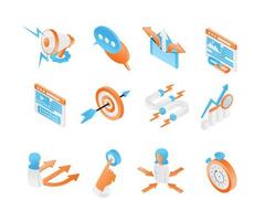 icon about marketing strategy in isometric style vector