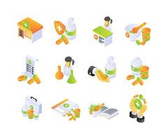 icon about pharmacy and health in isometric style vector