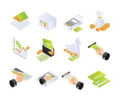 icon about ATM and banking in isometric style vector