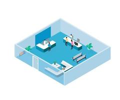 Illustration of waiting room and registration in isometric style