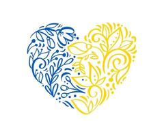 Vector floral heart logo. Cute flowers arranged shape of the heart in colors of Ukraine flag
