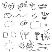 Swishes, swoops, emphasis doodles handdrawn style with Highlight text elements, calligraphy swirl, tail, flower, heart, graffiti crown.vector