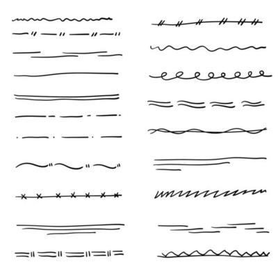 Sketch underlines. Crosshatch pen brush lines, pencil textured strokes. Scribble marker borders. Handmade chalk underline vector set with doodle style