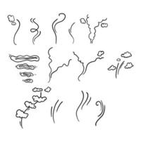 collection of smoke isolated on white background with doodle cartoon style vector