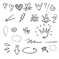 Swishes, swoops, emphasis doodles handdrawn style with Highlight text elements, calligraphy swirl, tail, flower, heart, graffiti crown.vector vector