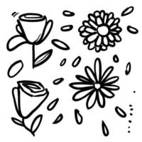 Vector set of ink drawing wild plants, herbs and flowers handdrawn style