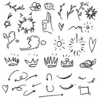 colección de elementos de énfasis dibujados a mano con estilo doodle vector