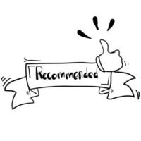 banner recommended with thumbs up handdrawn doodle cartoon style vector