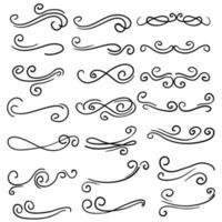 Swirl ornament stroke. Ornamental curls, swirls divider and filigree ornaments handdrawn doodle style vector