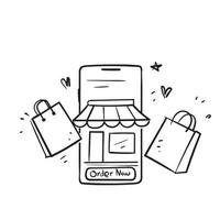 hand drawn doodle online shopping illustration isolated vector