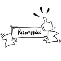 banner recommended with thumbs up handdrawn doodle cartoon style vector