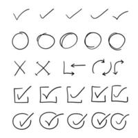 Hand drawn check signs and arrow collection illustration vector