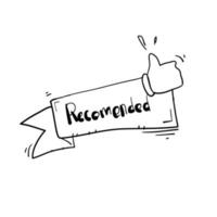 banner recommended with thumbs up handdrawn doodle cartoon style vector