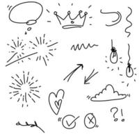 handdrawn doodle element collection with handdrawn cartoon style vector