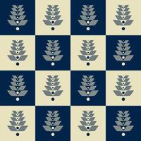 Ethnic white-cream and blue color checkered Scandinavian floral shape seamless pattern background. Use for fabric, textile, interior decoration elements, upholstery, wrapping. vector