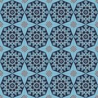 Islamic geometric star and flower shape seamless pattern blue color background. Batik sarong pattern. Use for fabric, textile, interior decoration elements, wrapping. vector