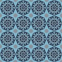 Islamic geometric star and flower shape seamless pattern blue color background. Batik sarong pattern. Use for fabric, textile, interior decoration elements, wrapping. vector