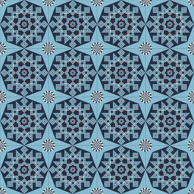 Islamic geometric star and flower shape seamless pattern blue color background. Batik sarong pattern. Use for fabric, textile, interior decoration elements, wrapping.