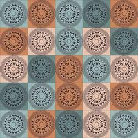 Ethnic tribal flower circle shape in random colorful square grid seamless pattern background. Use for fabric, textile, interior decoration elements, upholstery, wrapping. vector