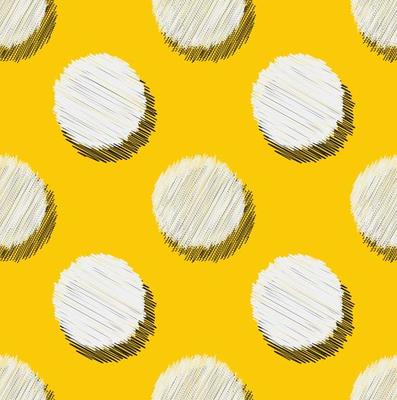 Sketch hand drawing scribble line in circle shape with shadow on bright yellow seamless pattern background.