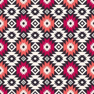 Colorful pink native aztec geometric shape pattern design seamless on white cream background. Use for fabric, textile, interior decoration elements, upholstery, wrapping.
