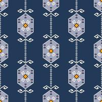 Ethnic native aztec geometric hexagon shape seamless pattern on blue color background. Use for fabric, textile, interior decoration elements, upholstery, wrapping. vector