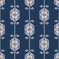 Ethnic native aztec geometric hexagon shape seamless pattern on blue color background. Use for fabric, textile, interior decoration elements, upholstery, wrapping. vector