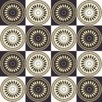 Retro classic golden flower circle shape on black-white square grid seamless pattern background. Use for fabric, textile, interior decoration elements, upholstery. vector