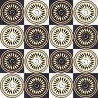 Retro classic golden flower circle shape on black-white square grid seamless pattern background. Use for fabric, textile, interior decoration elements, upholstery. vector