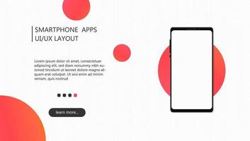 Modern UI smartphone apps layout design background for website, landing page, cover, banner with blank screen mockup. vector