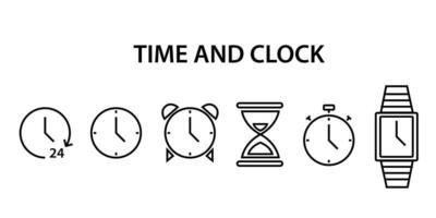 Time and clock line icons. Vector linear icon set.