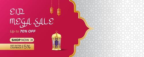 Eid Mubarak Sale, web banner design with golden lantern and space for your product image.Vector vector