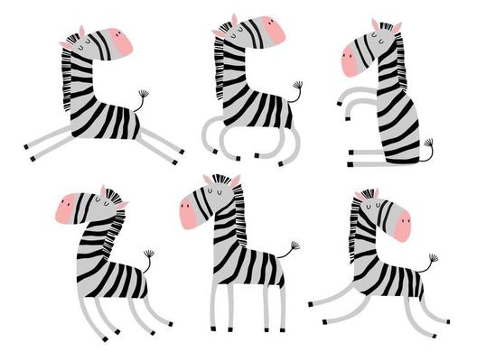 Cute cartoon zebra illustration set.