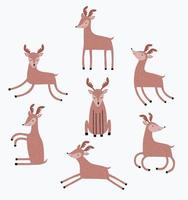 Cute deer cartoon vector set. Wildlife character collection.