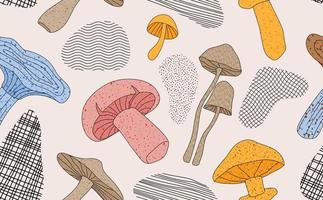 Hand drawn seamless pattern with mushrooms. vector