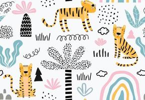 Seamless pattern with cute tiger.