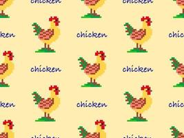 chicken cartoon character seamless pattern on yellow background.Pixel style vector