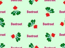 Beetroot cartoon character seamless pattern on green background.Pixel style vector