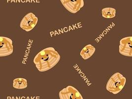 Pancake cartoon character seamless pattern on brown background vector