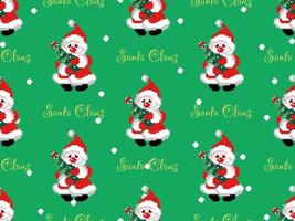 christmas seamless pattern on green background, santa claus, christmas tree vector