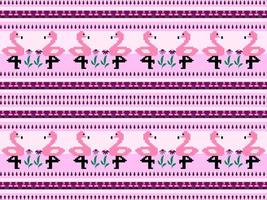 flamingo cartoon character seamless pattern on pink background. Pixel style vector