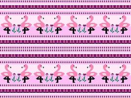 flamingo cartoon character seamless pattern on pink background. Pixel style vector