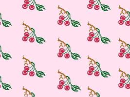 Cherry cartoon character seamless pattern on pink background.Pixel style vector